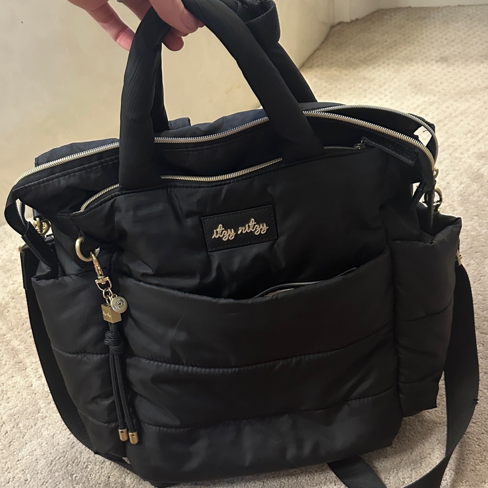 Itzy Ritzy Dream Convertible Diaper Bag Black Puffer Gold